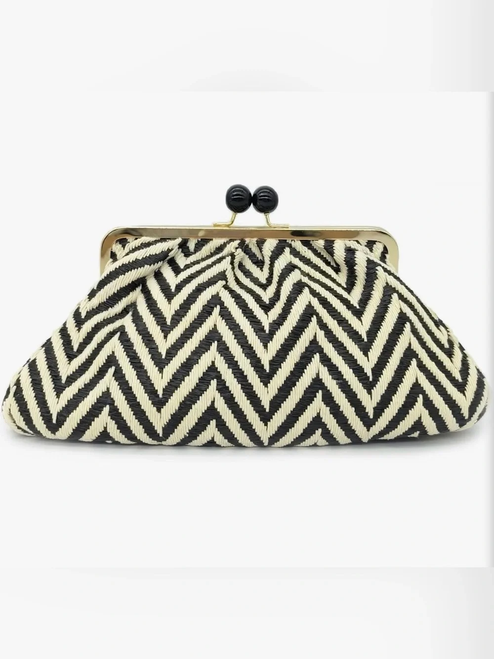 NEW Woven Chevron Clutch – Black and Cream
